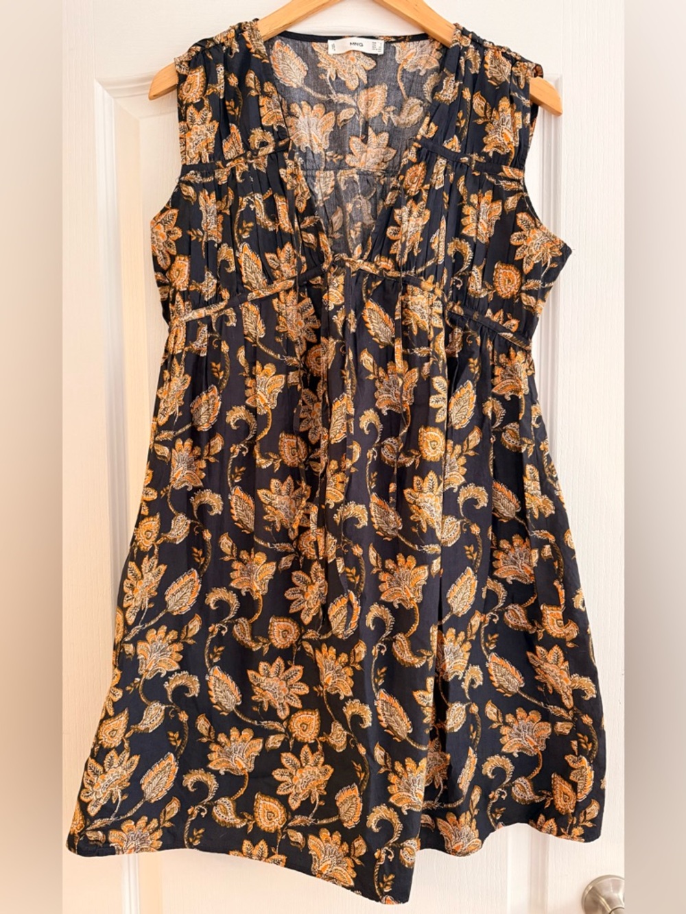 MNG Paisley Print Dress in Navy, orange & green